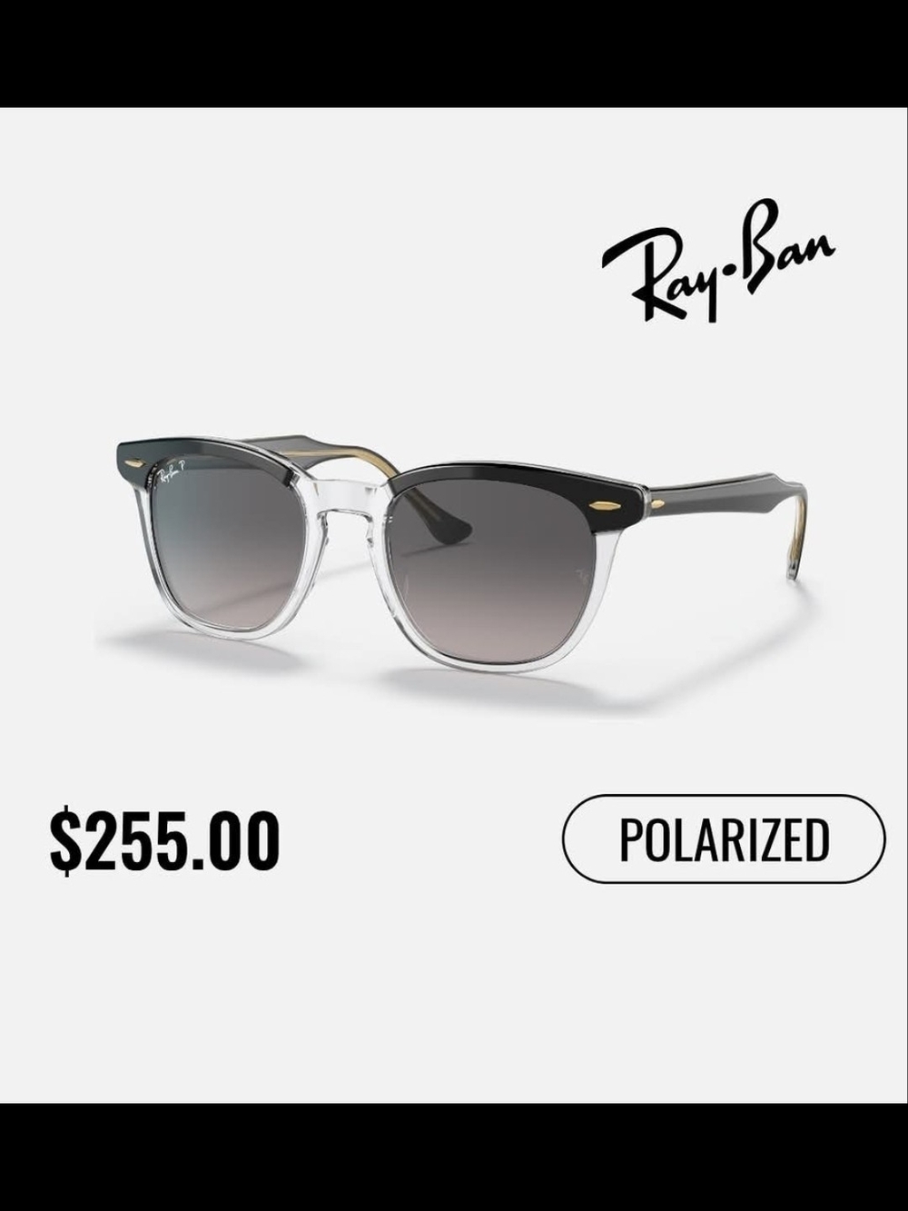 Ray-Ban Two-Tone Hawkeye Sunglasses - Polished Black & Clear, Polarized Lenses - Picture 10 of 15
